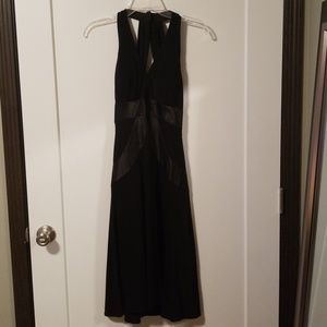 Backless black dress.